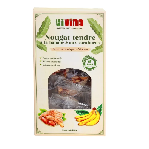 Coffret de nougat tendre banane et cacahuètes VIVINA, version sans gingembre