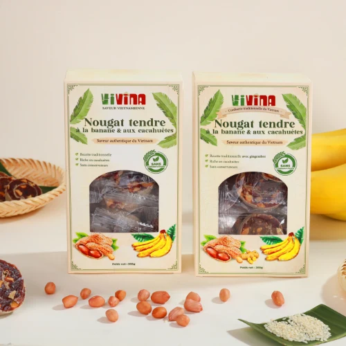 Deux coffrets de nougat VIVINA avec rondelles de nougat et cacahuètes